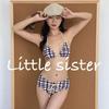 Jennie Style Spicy American Plaid Bikini Set: Three-Piece, Color Block, Small Chest Push-Up, Sexy Swimsuit for Women