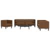 3 Piece Chesterfield Sofa Set In Brown Faux Leather with Suede Like Texture