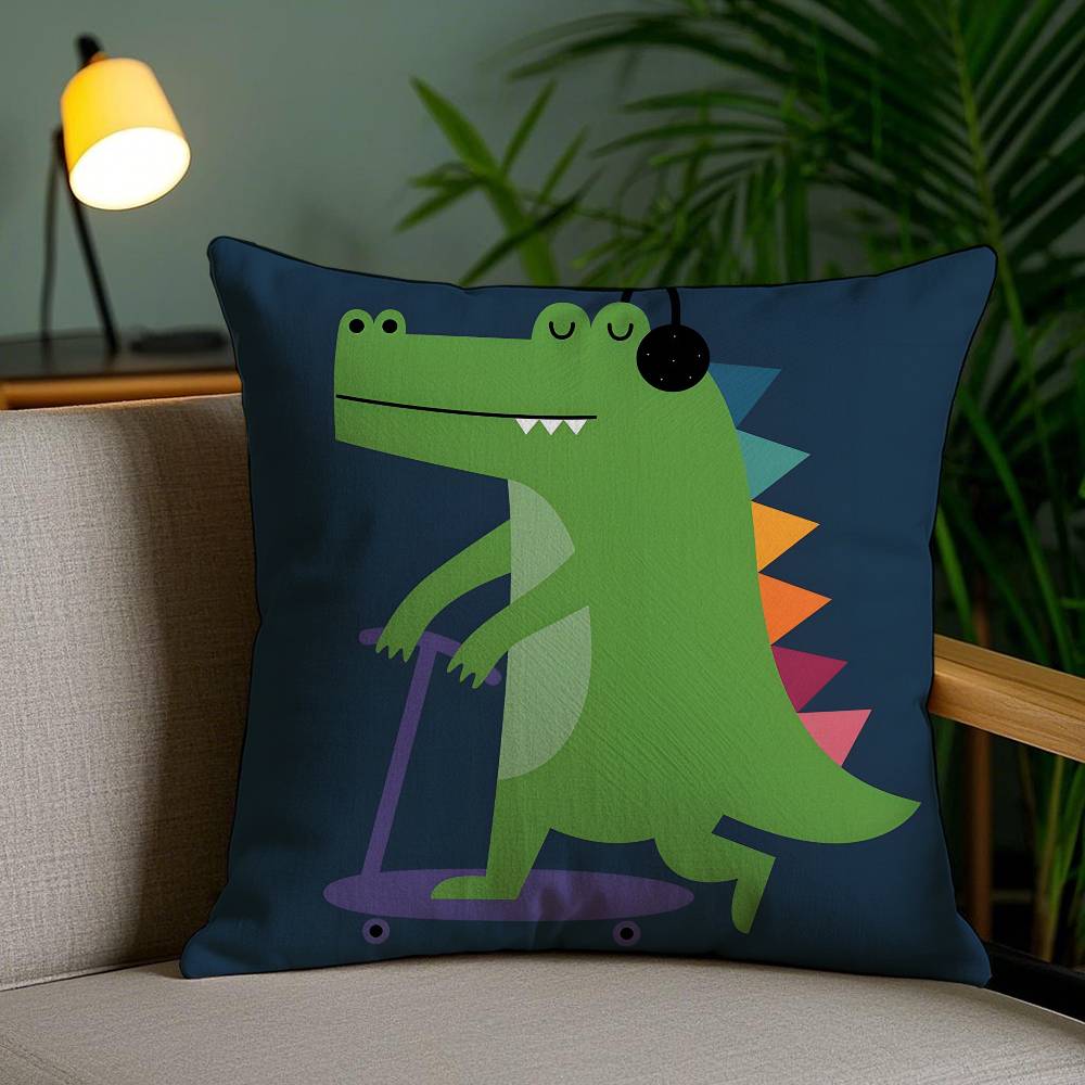 Geometric Animal Pattern Pillow Case Anti-Dustmite Invisible Zipper Sofa Bed Peach skin 18*18(CM)-1Pcs