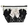 Women's Small Pouch with Floral Lace, Ribbon, and Pearl Pattern, Stylish and Cute, Perfect for Cosmetics, Makeup, Travel, and Small Items. 05. Black