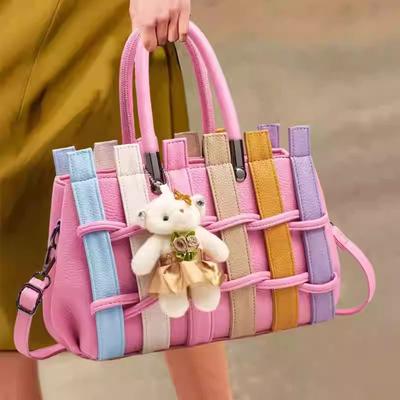 Mode Klassiek Kleurblok Gevlochten Design Trendy Elegant Weven Satchel Draagtassen Voor Dames Handtas Mama Shoppen Crossbody Schoudertas