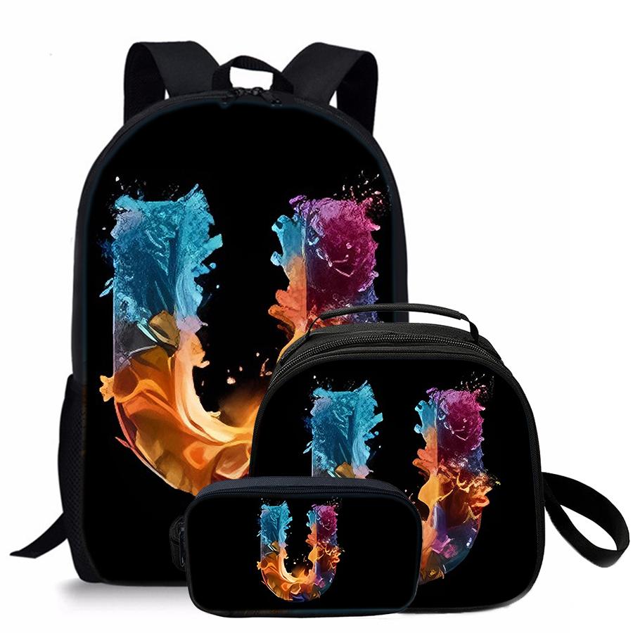 3 Pcs Set Letter Round Lunch Bags ,Pencil Bags ,School Bags For Boy/Girls Best Gifts 2D Flat Cartoon Backpack For Children