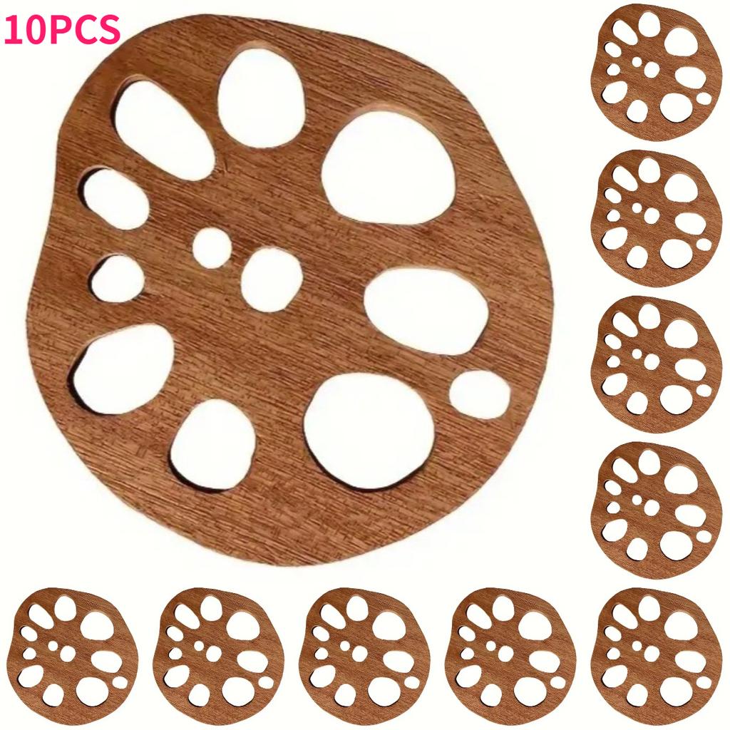 5/10pcs Elegant Lotus Root Design Coasters Heat-Resistant Natural Brown Wooden Surface for Hot Drinks Kitchen Dining Table Decor
