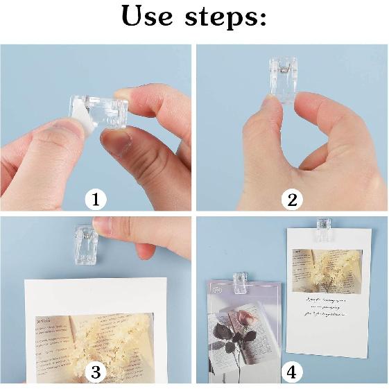 50 Pieces Self Adhesive Clips, Tapestry Sticky Spring Hangers Wall Clips for Hanging Poster Photo Office Decorations, Clear