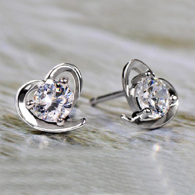 S925 Sterling Silver Heart-shaped Stud Earrings, Korean Retro Style