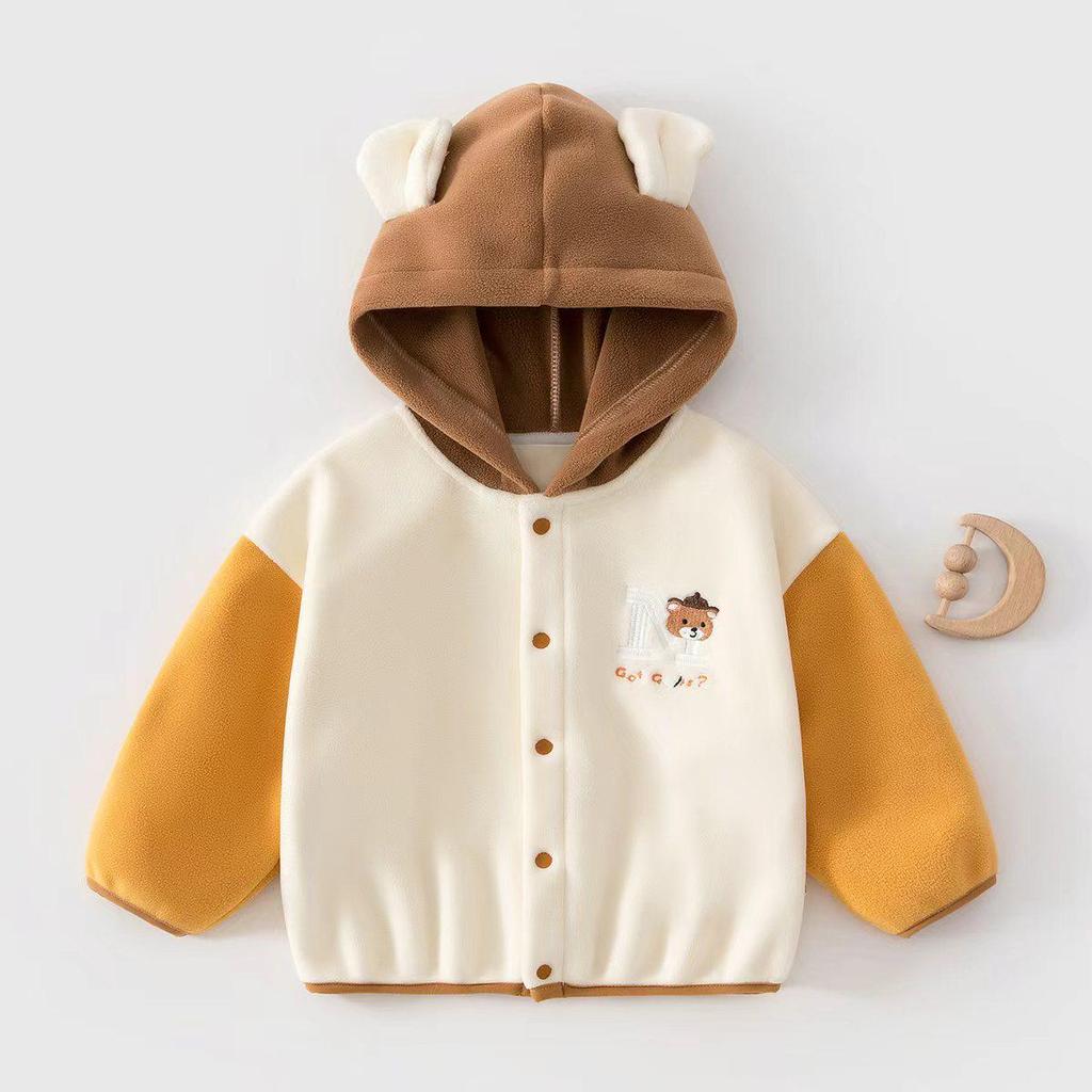 New Kids' Trendy Cartoon Winter Coral Fleece Hooded Warm Top