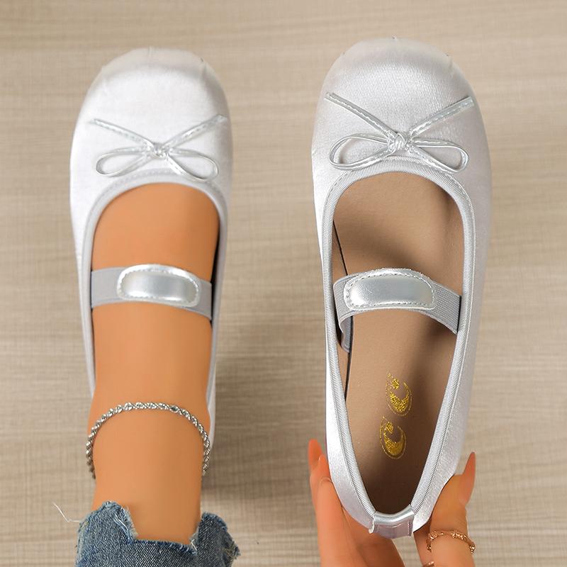 Fashion Women's Pink Mary Jane Ballet Flats with Bow Soft Satin Slip On Dress Shoes Woman Lightweight Comfortable Casual Shoes Plus Size