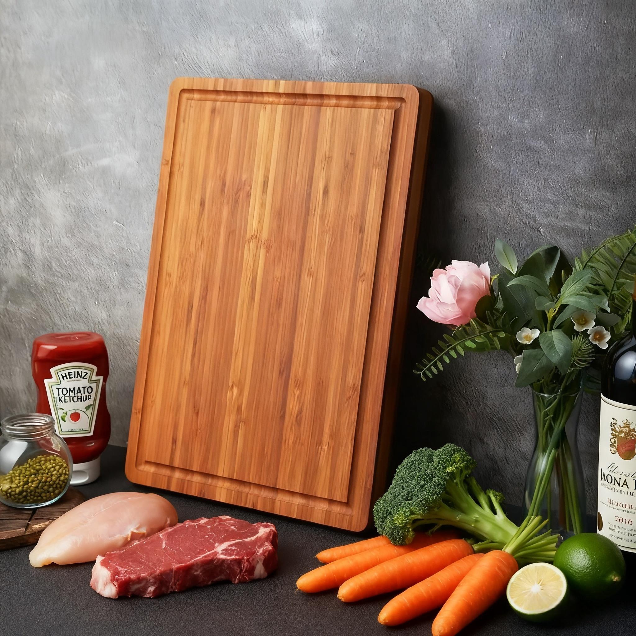 Large Wood Cutting Board for Kitchen 2.54cm Thick Bamboo Cheese Charcuterie Board Butcher Chopping Block with Juice Grooves rosso