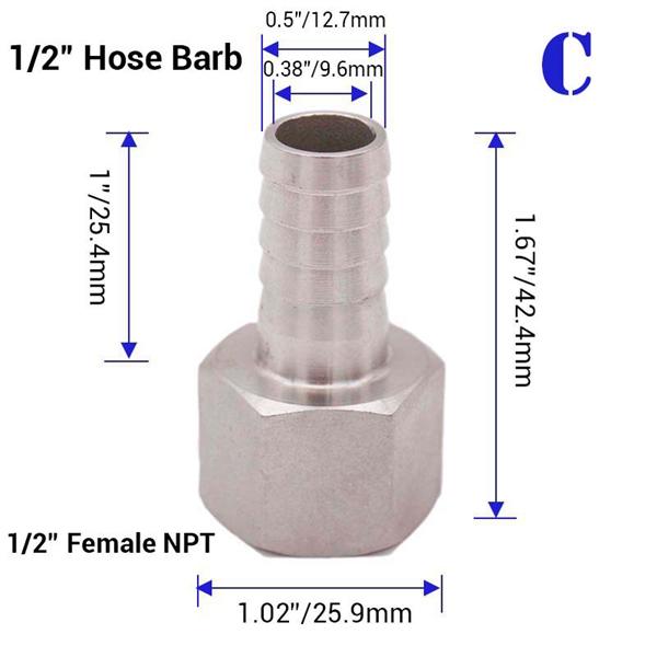 Homebrew Beer 1/2"NPT Hose Barb 304 Stainless Steel Food Grade Brewer Hardware Pump Fitting