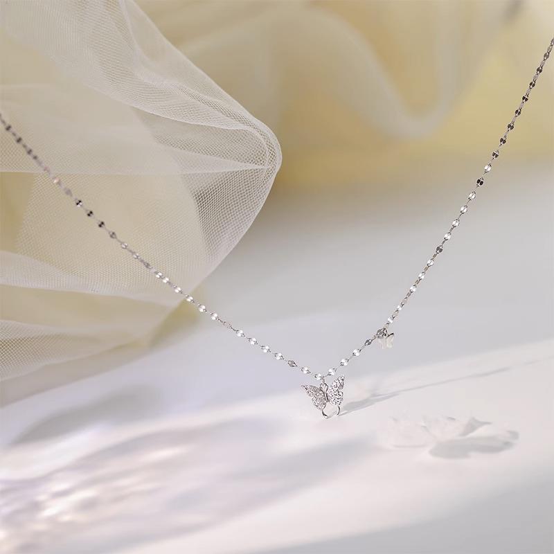 Butterfly Necklace Women'S Premium Clavicle Chain Valentine'S Day Silver 999 Accessories