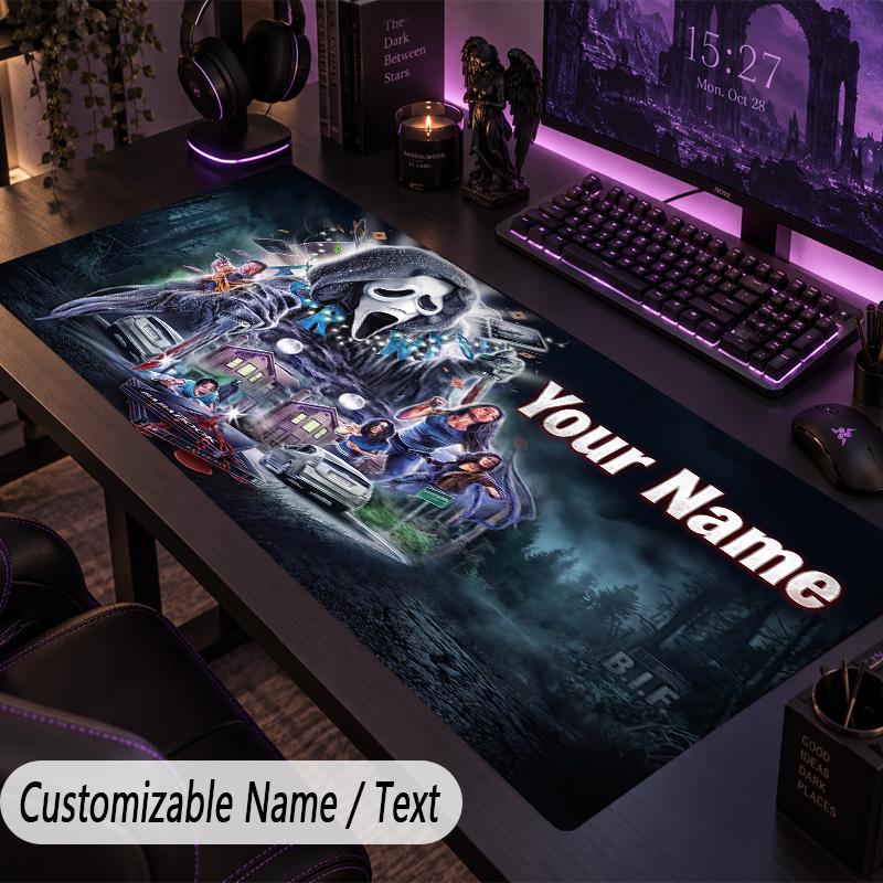 Custom Text Big Mousepad, Extended Desk Pad For Laptop Work GameScream Ghostface