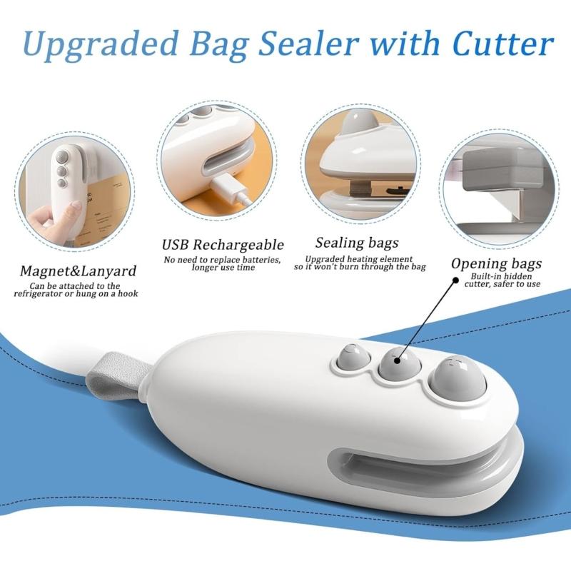 Multifuntional Chip Bag Sealer with Cutter Easy To Use Bag Resealer Efficient Heat Sealing Device for Home and Travel