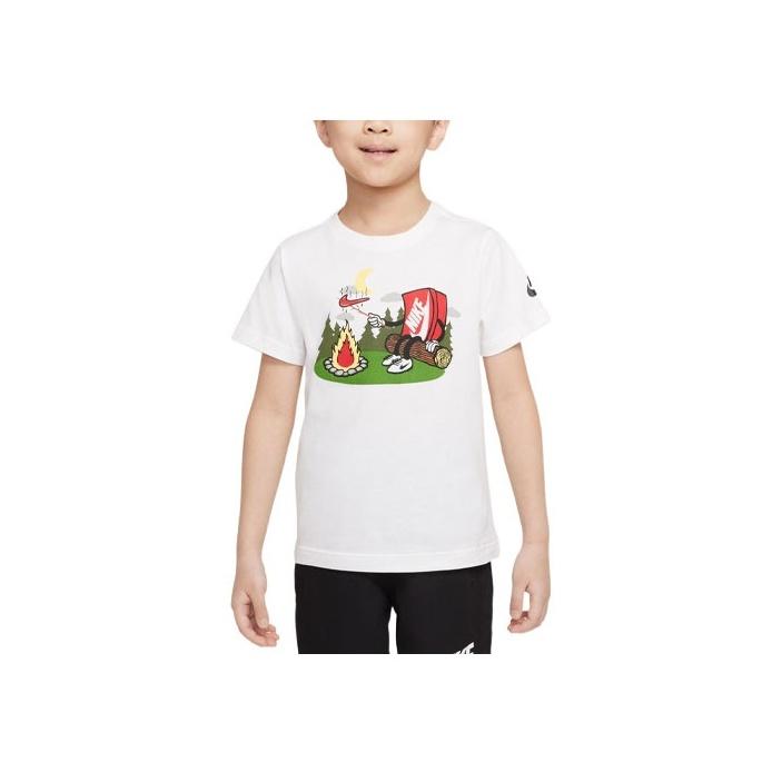 Nike Logo Print Round Neck Short Sleeve T-Shirt Kids Tops White DX7625-100