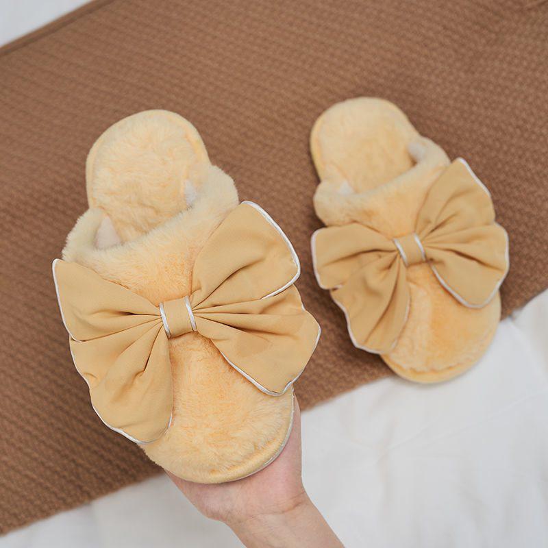 Cozy Bow Plush Slippers: Warm Non-Slip Indoor Cotton for Autumn & Winter
