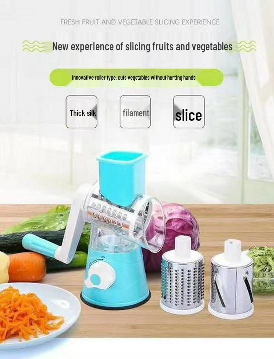 3-in-1 Hand-Crank Vegetable Cutter & Rotary Grater