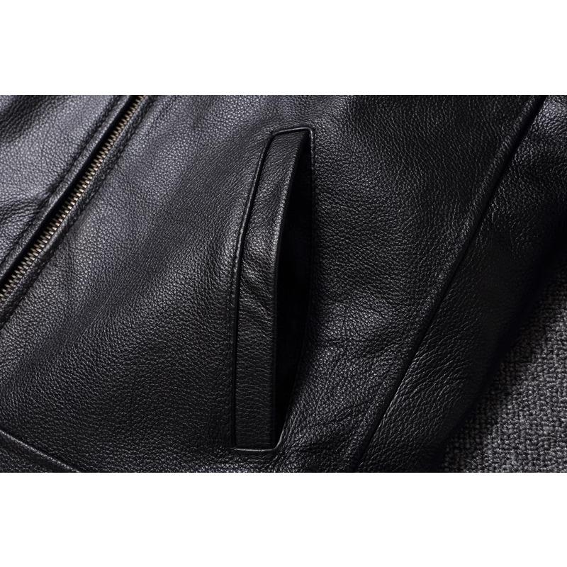Taglia Cinese Uomo Giacca in Vera Pelle Naturale Pelle di Mucca Corta Slim Collo a Revers Giacca in Pelle da Uomo Primavera Autunno