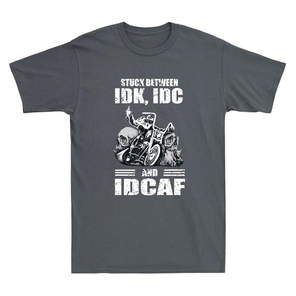 Dödskalle Biker Fast Mellan Vet Inte Bryr Mig Inte Och Bryr Mig Inte Om Ett Skit Vintage Unisex Kortärmad T-shirt