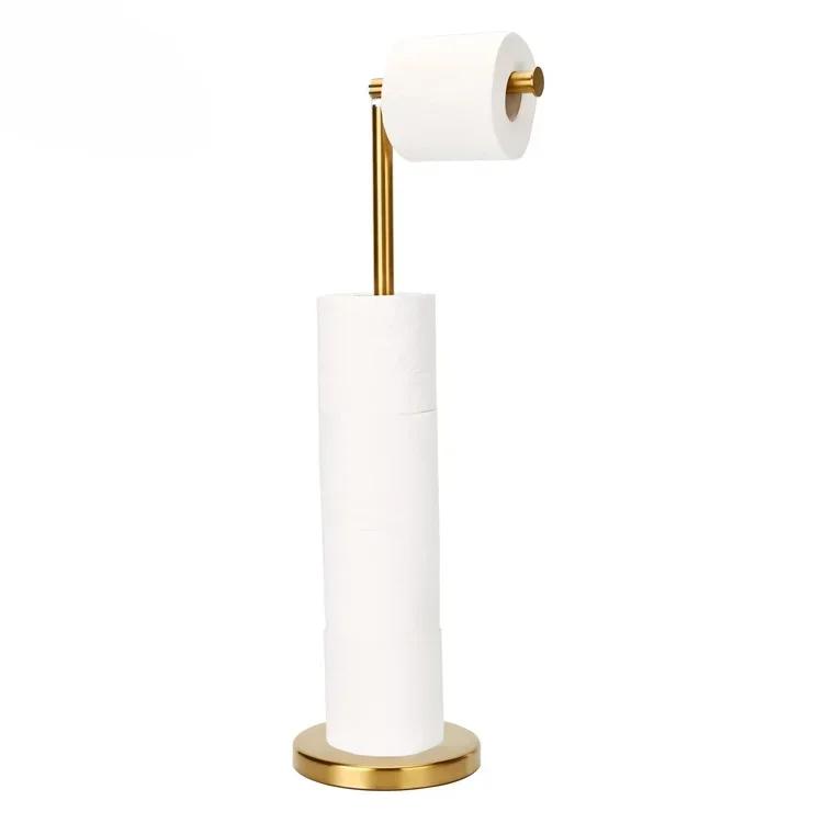 Stainless Steel Freestanding Floor-Mounted Paper Towel Holder - Single Pole Toilet Paper Storage Organizer for Bathroom &Kitchen