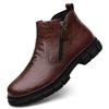 Men's British Style High-Top Leather Winter Boots with Velvet - Trendy Motorcycle Mid-Top Workwear.