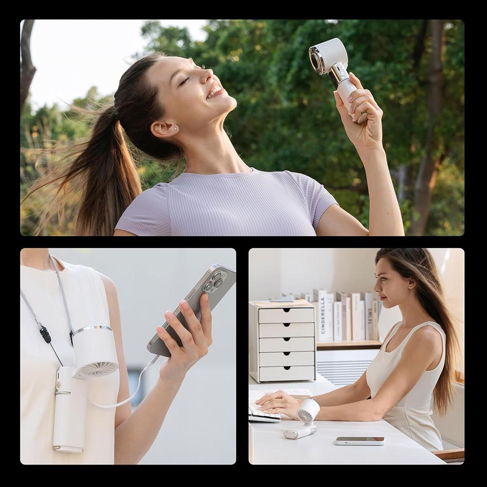 Commute/Home Office Instant Chill 3-in-1 Fan, 6000mAh Battery, 120° Rotation, Stepless Speed & Built-in Type-C Cable for Home