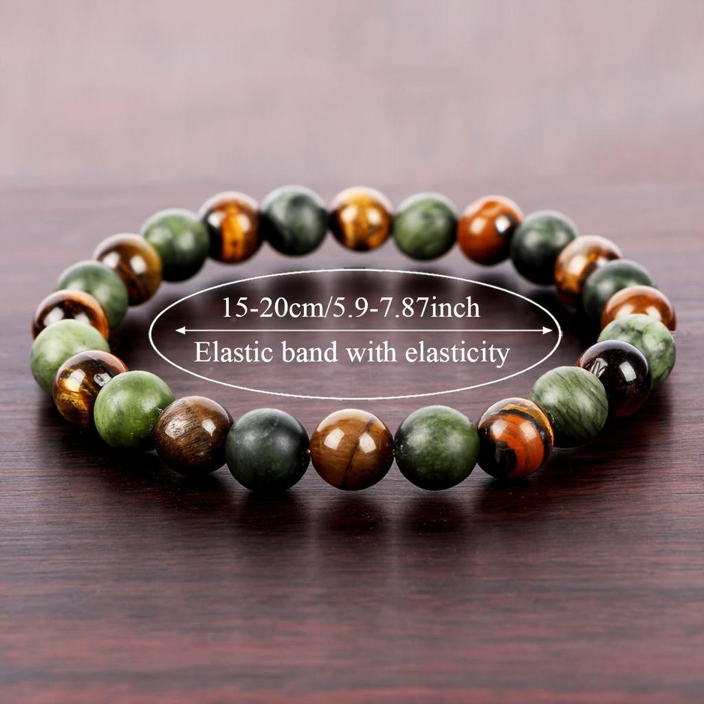 8mm Agate Tiger Eye Crystal Beaded Bracelet for Men & Women - Elastic Rope