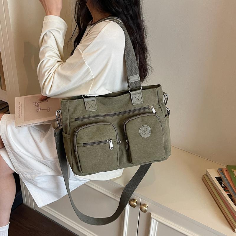 Stylish Canvas Shoulder Bag for Women, Multi-Pocket Tote with Adjustable Strap and Durable Design