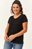Damski styl Duży rozmiar T-shirt Plus rozmiar Dekolt w serek Podstawowa krótka koszulka z krótkim rękawem Czarny T-shirt