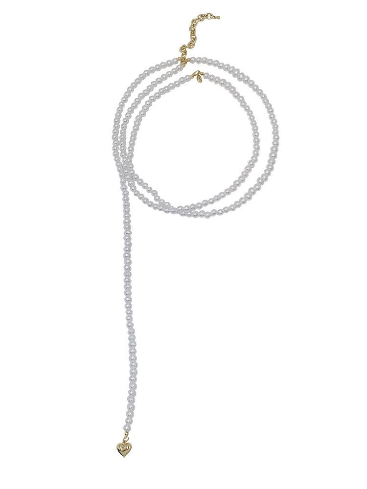 Multi-Layer Stacked Pearl Love Pendant Necklace Female Design Temperament Collarbone Chain Multi-Layer Pearl Winding Neck Chain