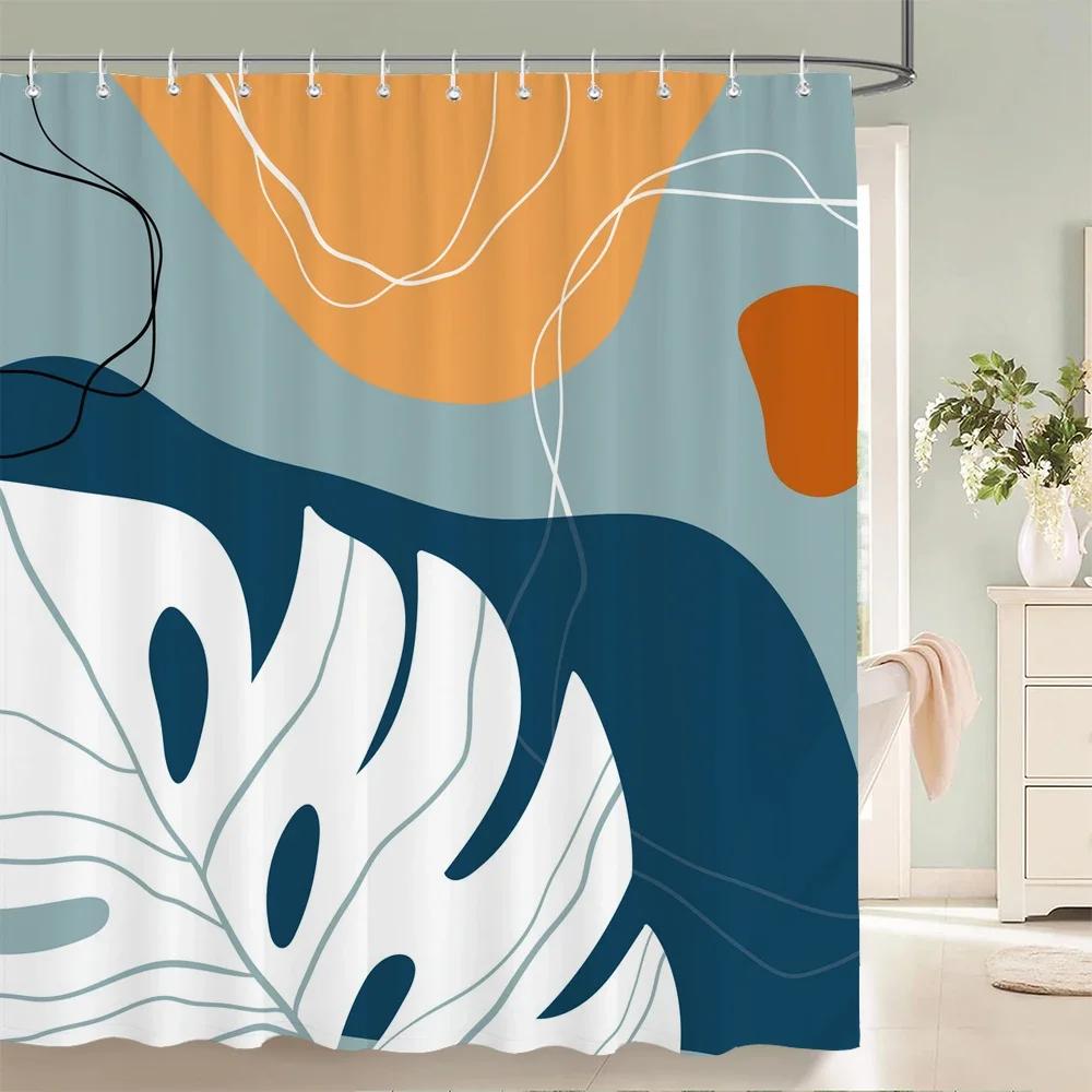 Nordic Wind Shower Curtain Rustic Geometric Morandi Color Shower Curtains Abstract Print Fabric Bathroom Bath Curtain With Hooks
