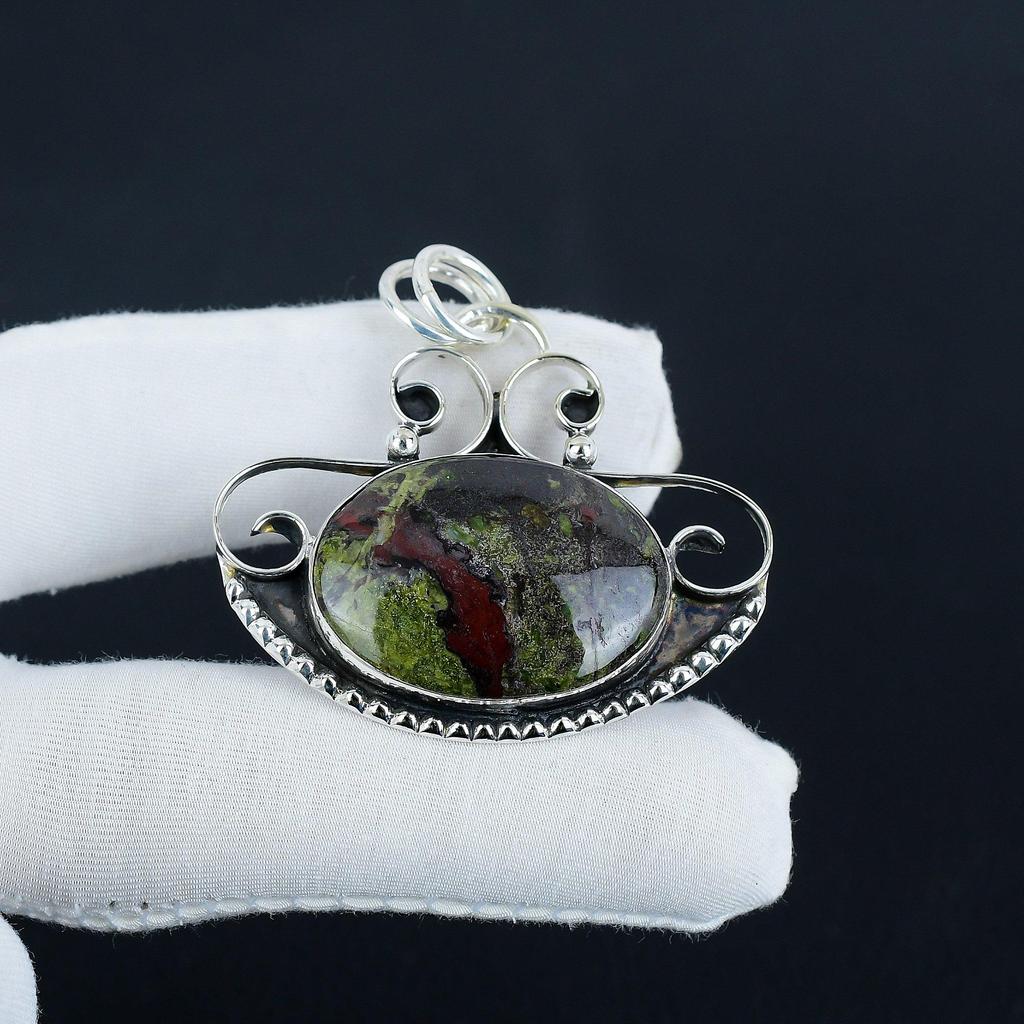 Natural Dragon Blood Jasper Gemstone Silver Pendant In 925 Sterling Silver - Handmade Design, Everyday Wear Jewelry Engagement Gift