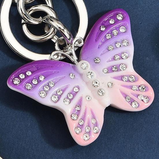 Keychain Pendant Rhinestones Inlaid Gradient Butterfly Shape Key Chain with Lobster Clasp Bag Charm Backpack Accessory