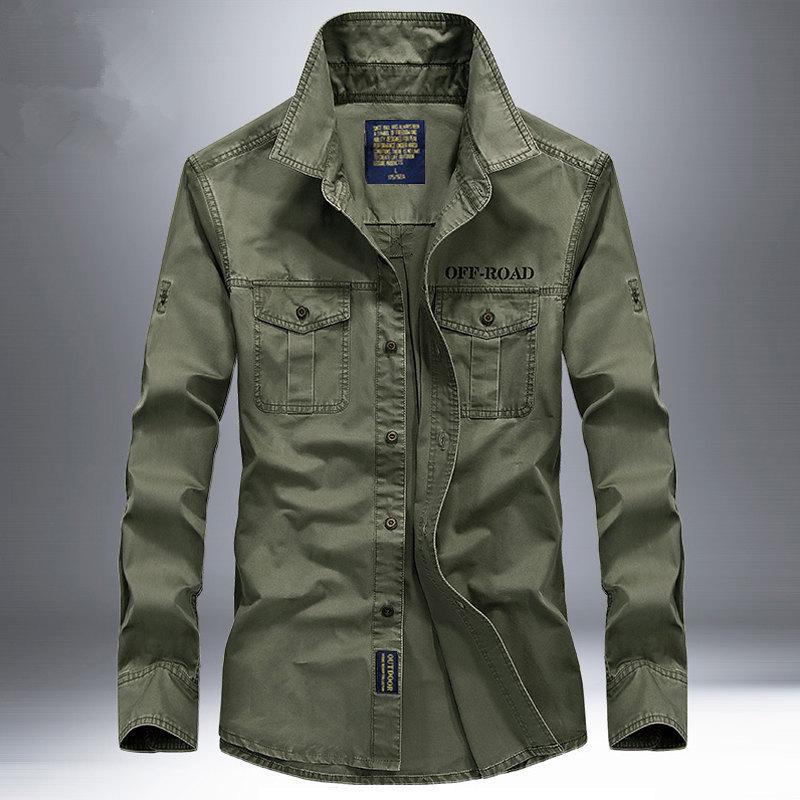 

Young Men S Shirt Large Size Long -Sleeved Casual Loose Solid Color Pocket Shirt Men L армія зелений колір