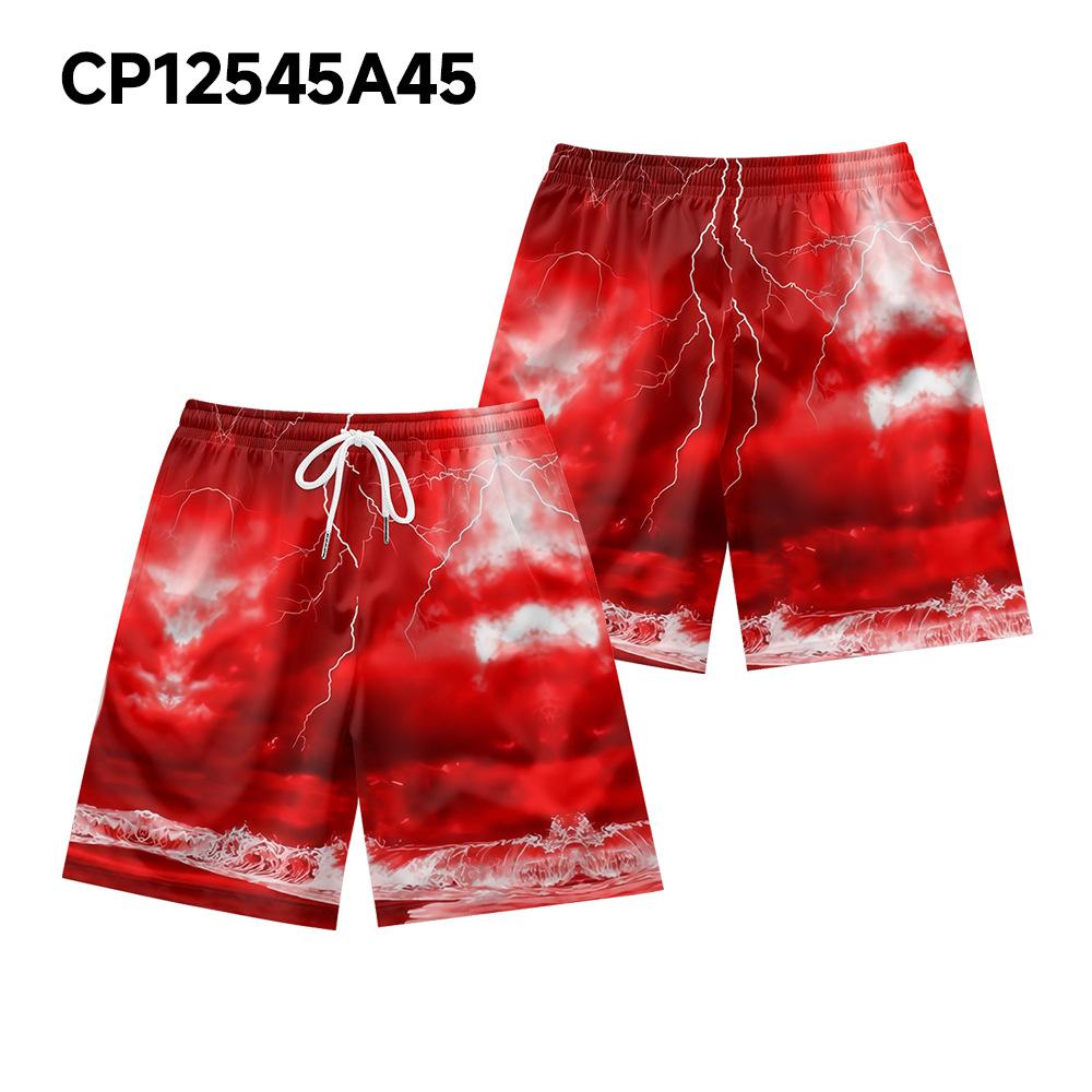 Europäische Und Amerikanische Dunkle Natürliche Blitz Element Herren Freizeitshorts Strandhose