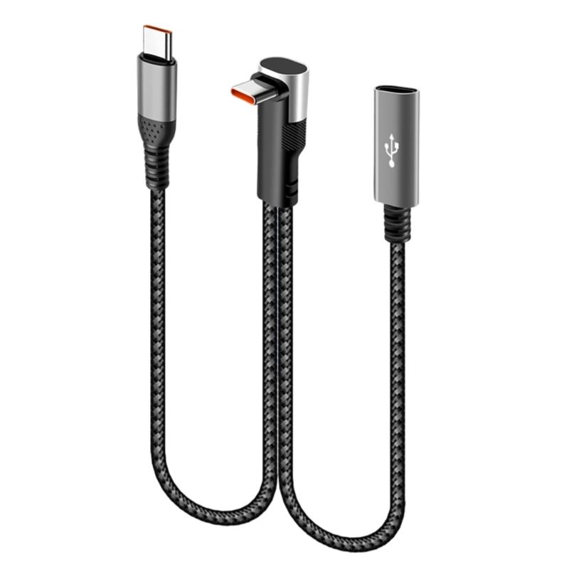 Right Angle Type C Splitter Charging Cable 25cm Double USB Port 66W Fast Charge Nylon Braided Cord For Phone Laptop Accessories