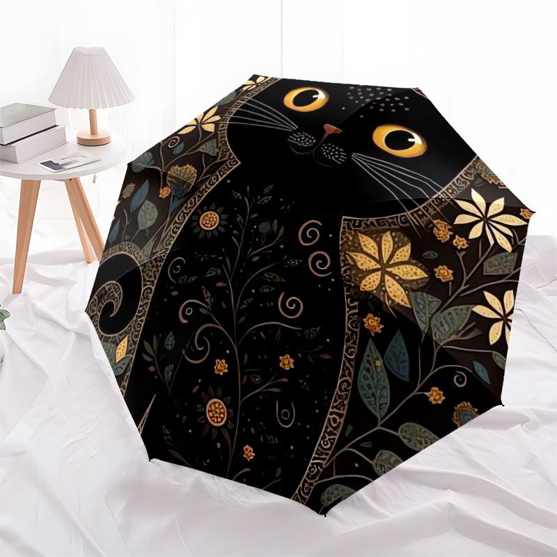 1pc Floral Cat Silhouette Umbrella with Plastic Handle,Suitable for All Seasons Home Travel Outdoor UmbrellaDD115