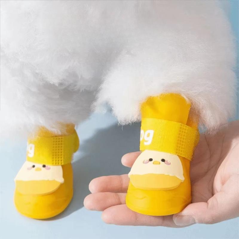Set Silicone Pet Rain Boot Waterproof Anti Slip Sole Pet Paw Protector Cartoon Wear Resistance Outdoor Dog Footwear Outdoor