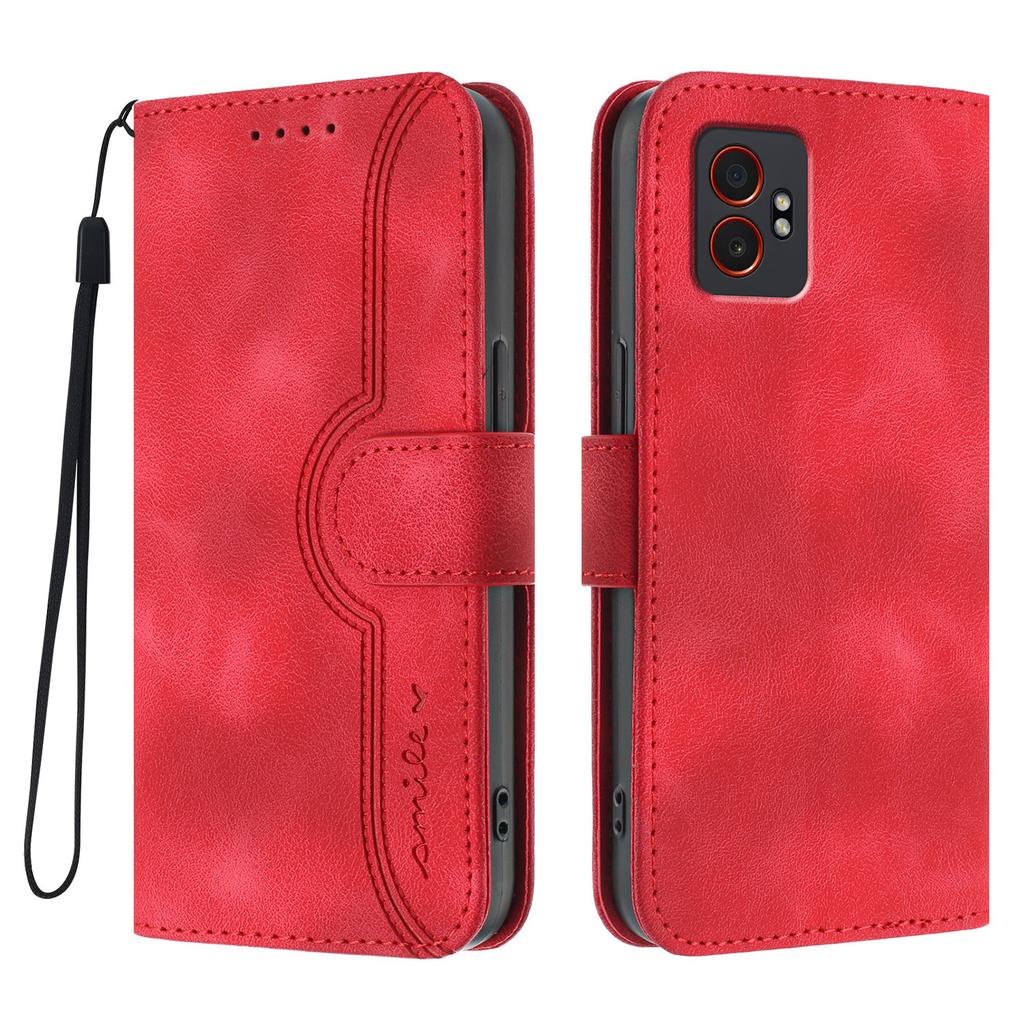 For Samsung Galaxy XCover7 Pro Leather Case Wallet Stand Smile Imprinted Phone Cover with Strap