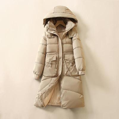 Höst Vinter Tjock Varm Parka Dam Casual Söt Enfärgad Stor Ficka Lös Huva Kappa Jackor Ytterkläder