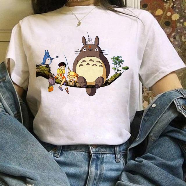 Summer 100% cotton T-shirt Studio Ghibli Totoro Harajuku style Kawaii Totoro Ghibli loose casual T-shirt women