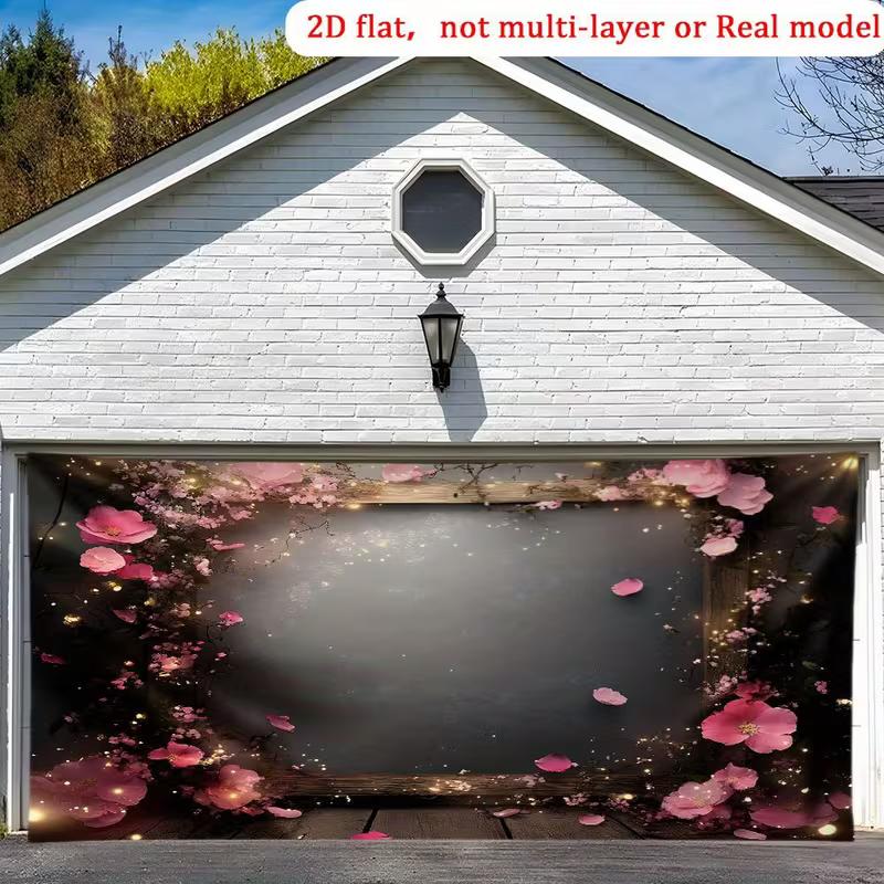 2D Dark Floral Tapestry Pink Rose Frame with Glowing Fairy Lights Party Background Cloth