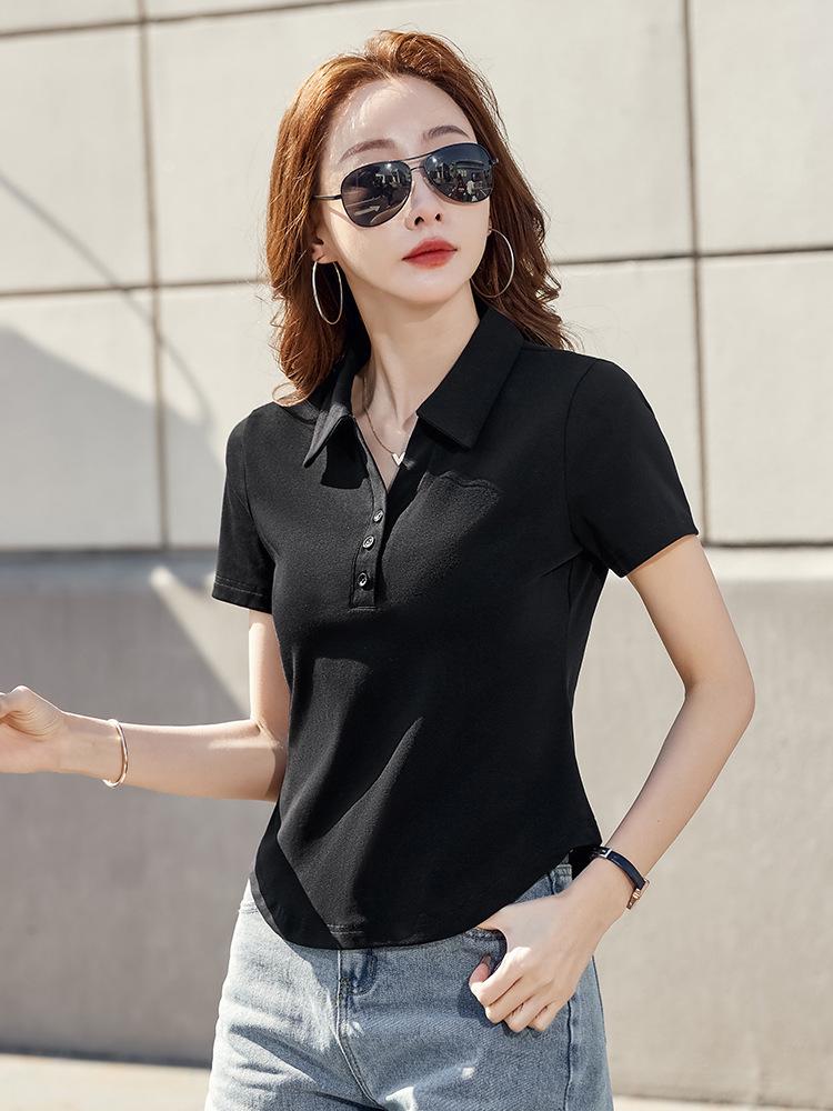 Women's Slim Fit Short-Sleeve Lapel Polo T-Shirt - High-End Summer Petite Top