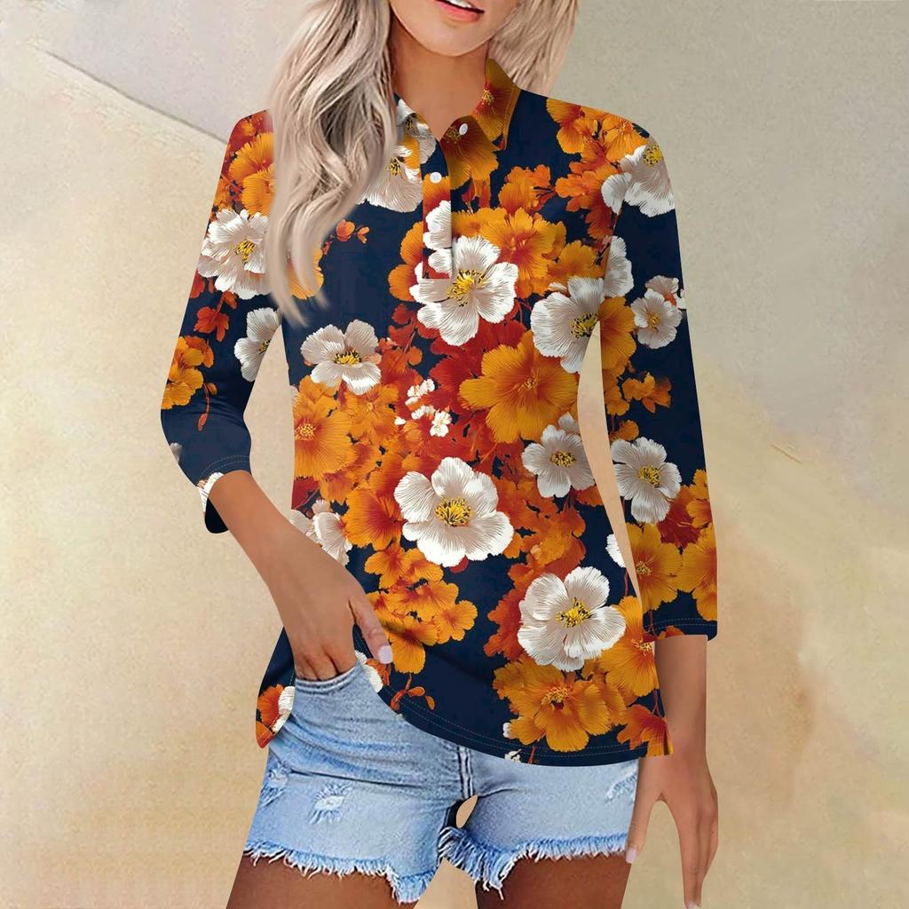 Chemise imprimée à manches courtes et revers pour femmes, hauts boutonnés décontractés à la mode