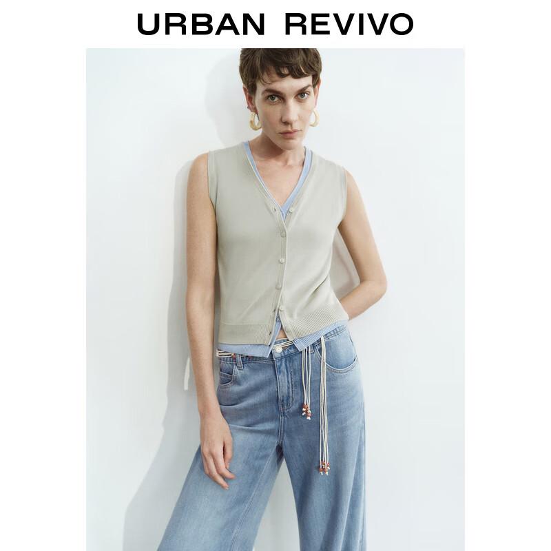 UR 2025 Spring Women's Simple V-Neck Sleeveless Knitted Cardigan