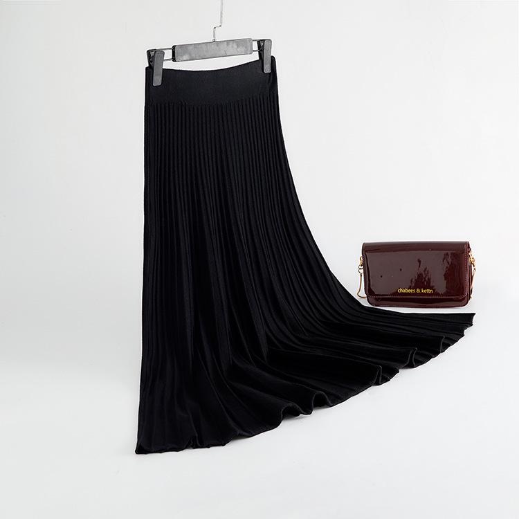Autumn 2022 A-Line Knitted Midi Skirt: Lu Gong Style Flared Slimming Skirt with Pleats