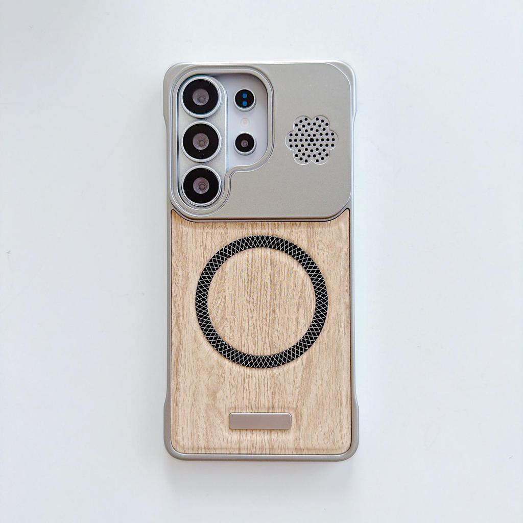 Samsung 24 Ultra Magnetic Wood Grain Metal Protective Case - Borderless PC Hard Shell Cover
