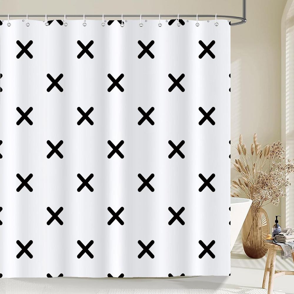 Black And White Modern Simple Shower Curtain Home Bathroom Decoration Printing Polyester Fabric Bath Curtains With Hooks