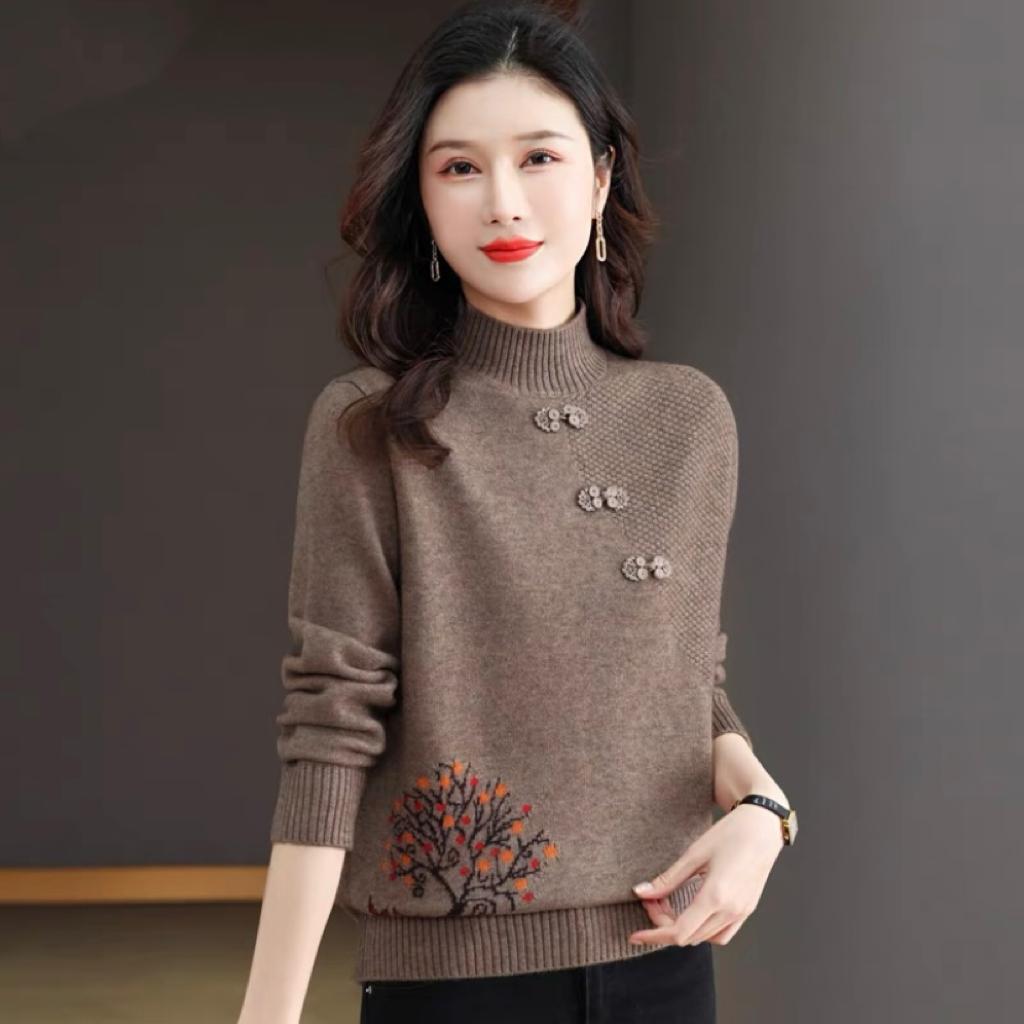 Damen Modischer Langarm-Basisschicht-Pullover Lockerer Pullover für Herbst und Winter Warm Gestrickter Rollkragenpullover