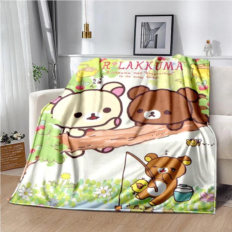 Cartoon Rilakkuma Anime Girls Throws Blanket for Baby Hiking Picnic Bed Super Soft Cute Kawaii Flannel Blanket Birthday Gift