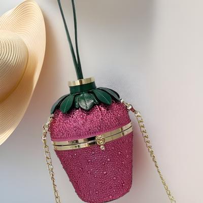 Cute Strawberry Design Evening Clutch Bag Handbag Luxury Rhinestone Shoulder Bag Diamonds Crystal Wedding Purses Crossbody Bags