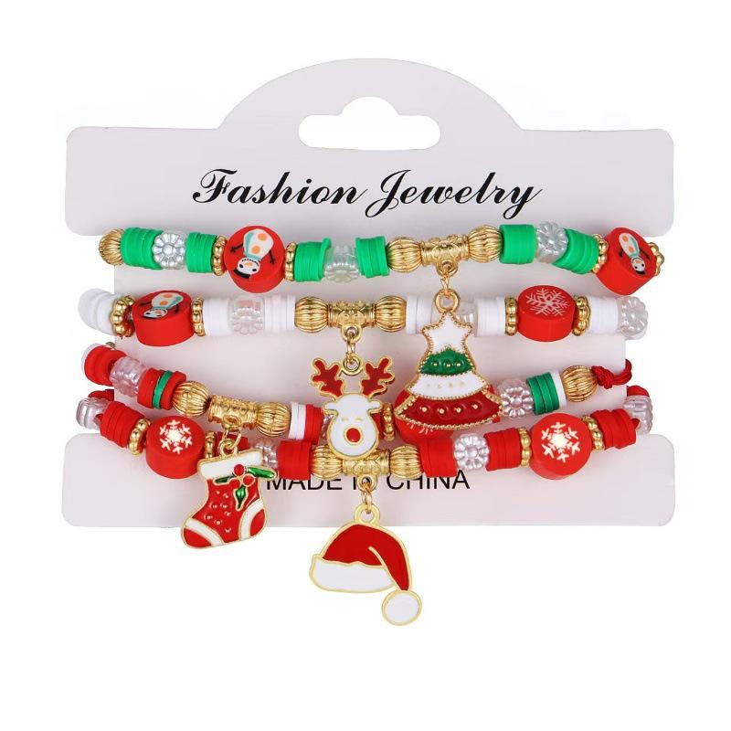 Kerst sieraden over de grens: Set Armbanden met Kralen van Polymeerklei en Imitatieparels met Hanger van Kerstman & Rendier